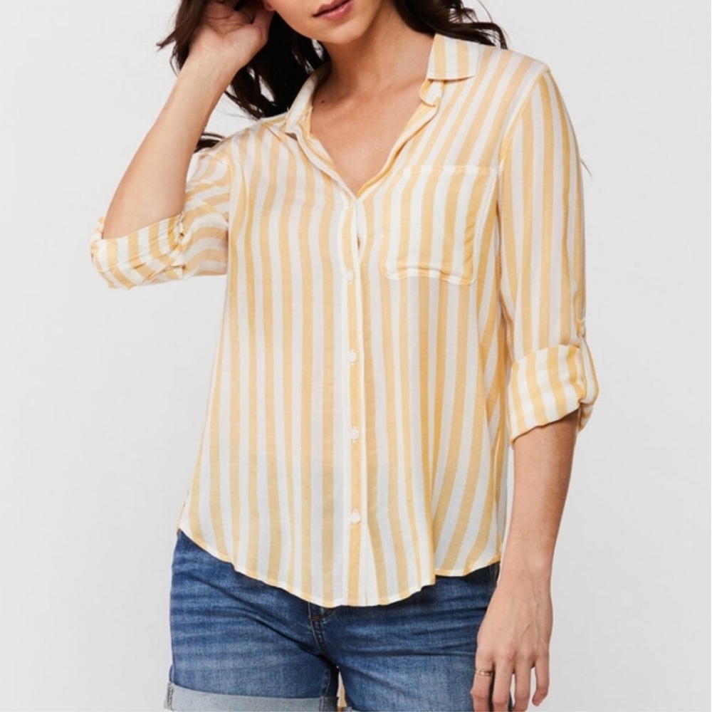 Velvet Heart Elisa Mustard Striped Button Down Top, Large